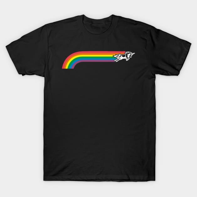 Jumping UNICORN RAINBOW STRIPE T-Shirt by Xizin Gao